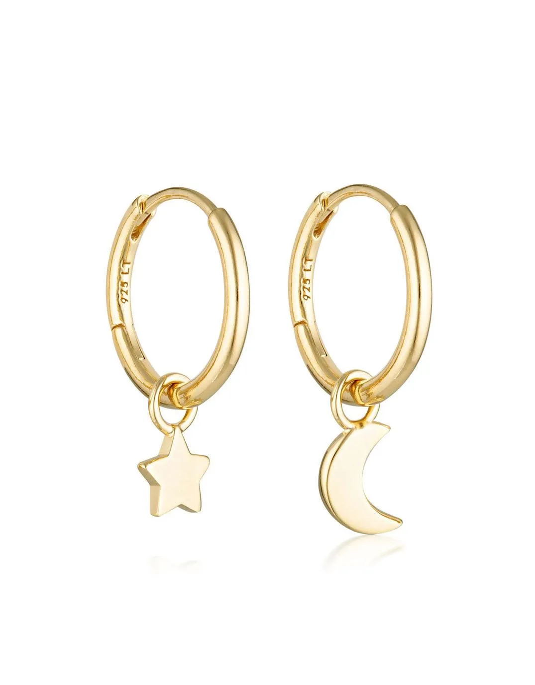 Star & Moon Huggie Hoop Earrings - Gold Plated