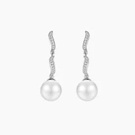 Sterling Silver Ripple Dangle Pearl Earrings