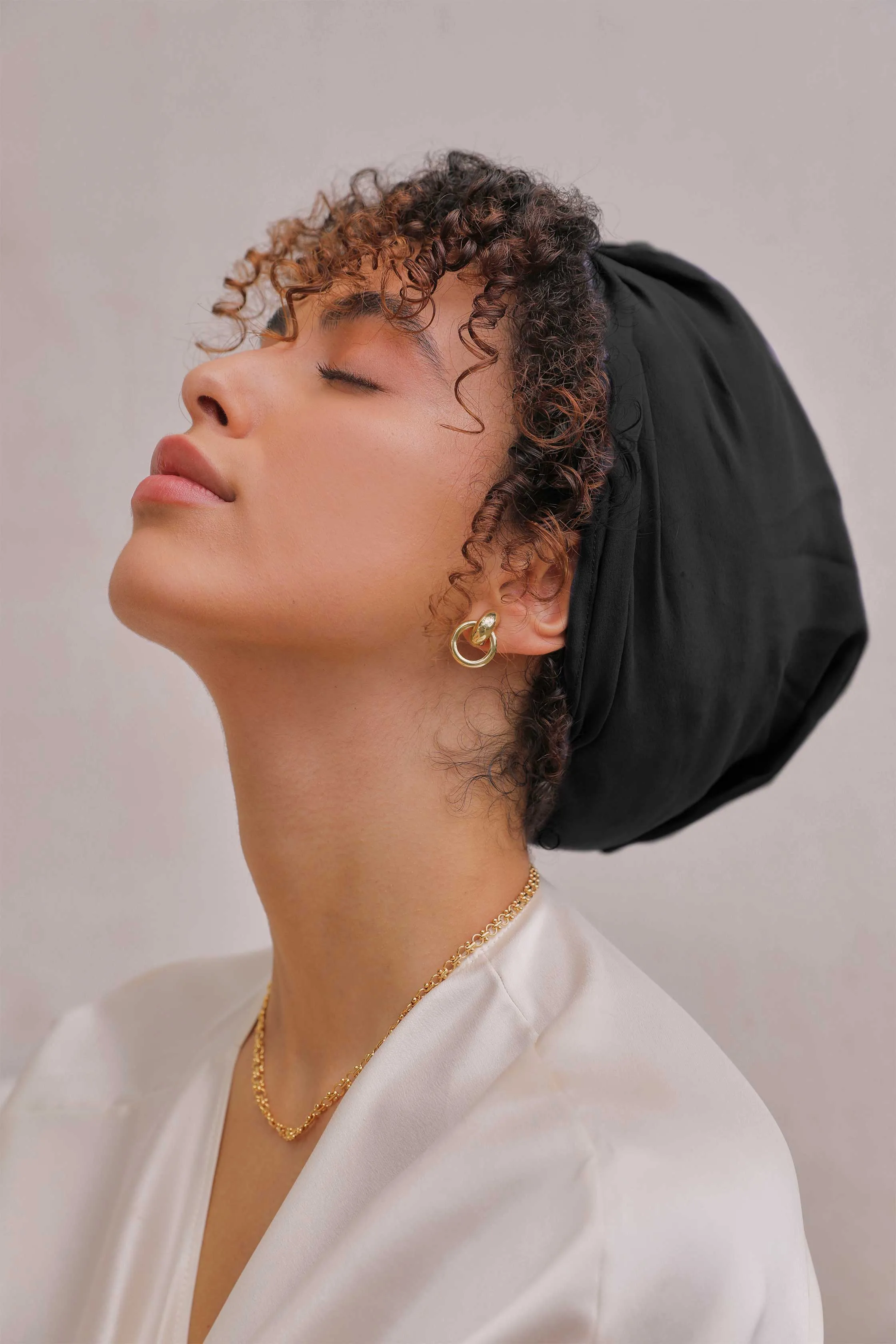 Washed Silk Hair Turban In Black